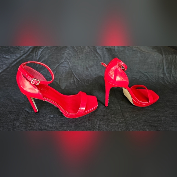 Nine West Red Platform High Heel Stiletto Open Square toe sandals Women's size 7 - Picture 3 of 9